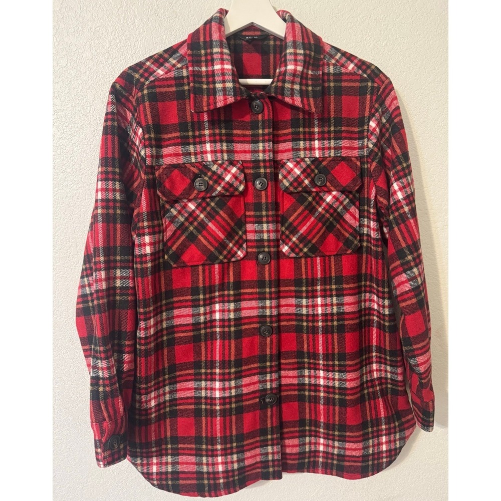 AQUA Red Plaid Button‎ Up Shirt Jacket Flannel Shacket Top